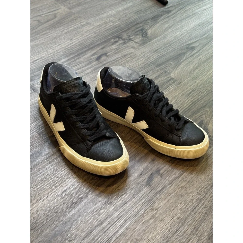 VEJA Sneakers Womens 8 Black White Leather Esplar Casual Minimalist Low Top Chic - Picture 4 of 11